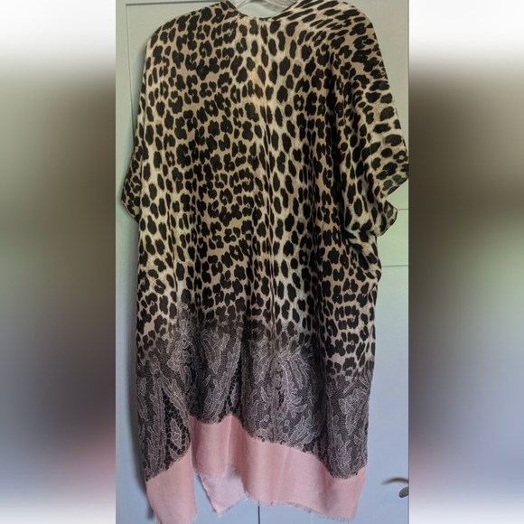 Club Moda Women's Leopard Print & Pink w/ Lace Kimono - One Size NWT! - Picture 7 of 9